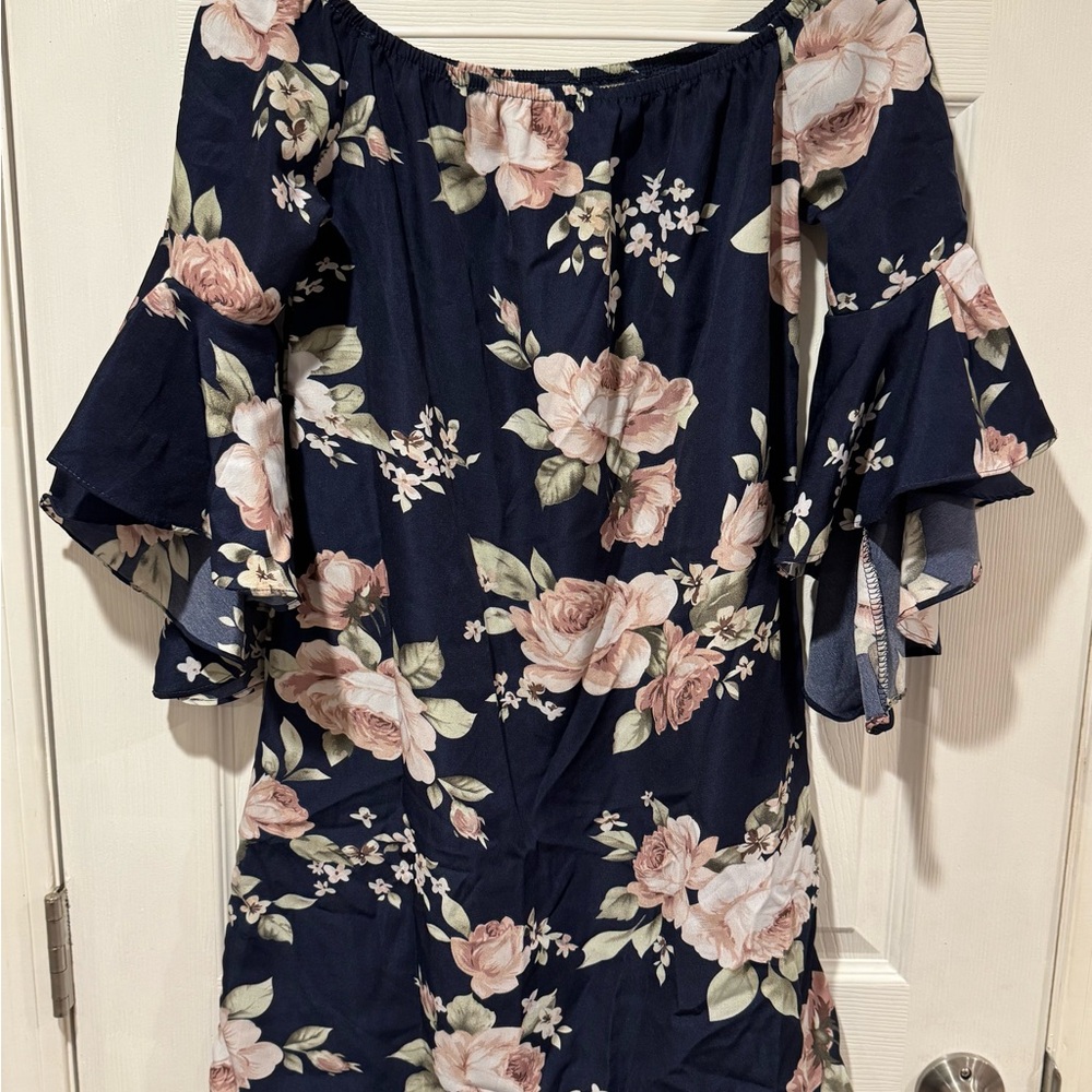 Floral Off-Shoulder Navy Dress
